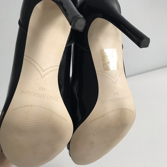 Enzo Angiolini Eamurray Patent Leather Silver Buckle Black Open Toe Pumps Shoes - Picture 4 of 16